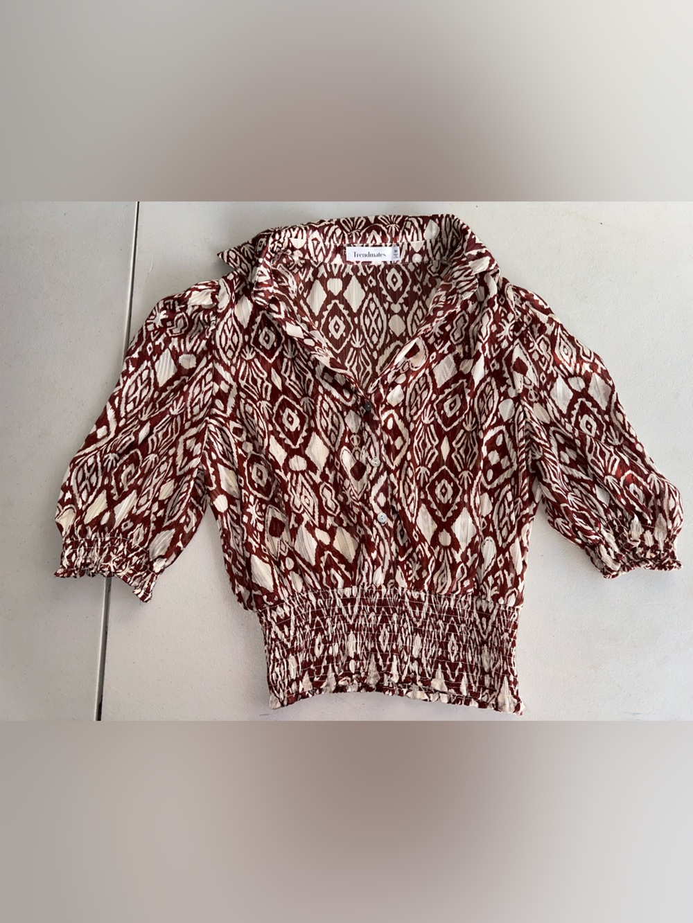 Trendmates Printed Smocked-Waist Blouse